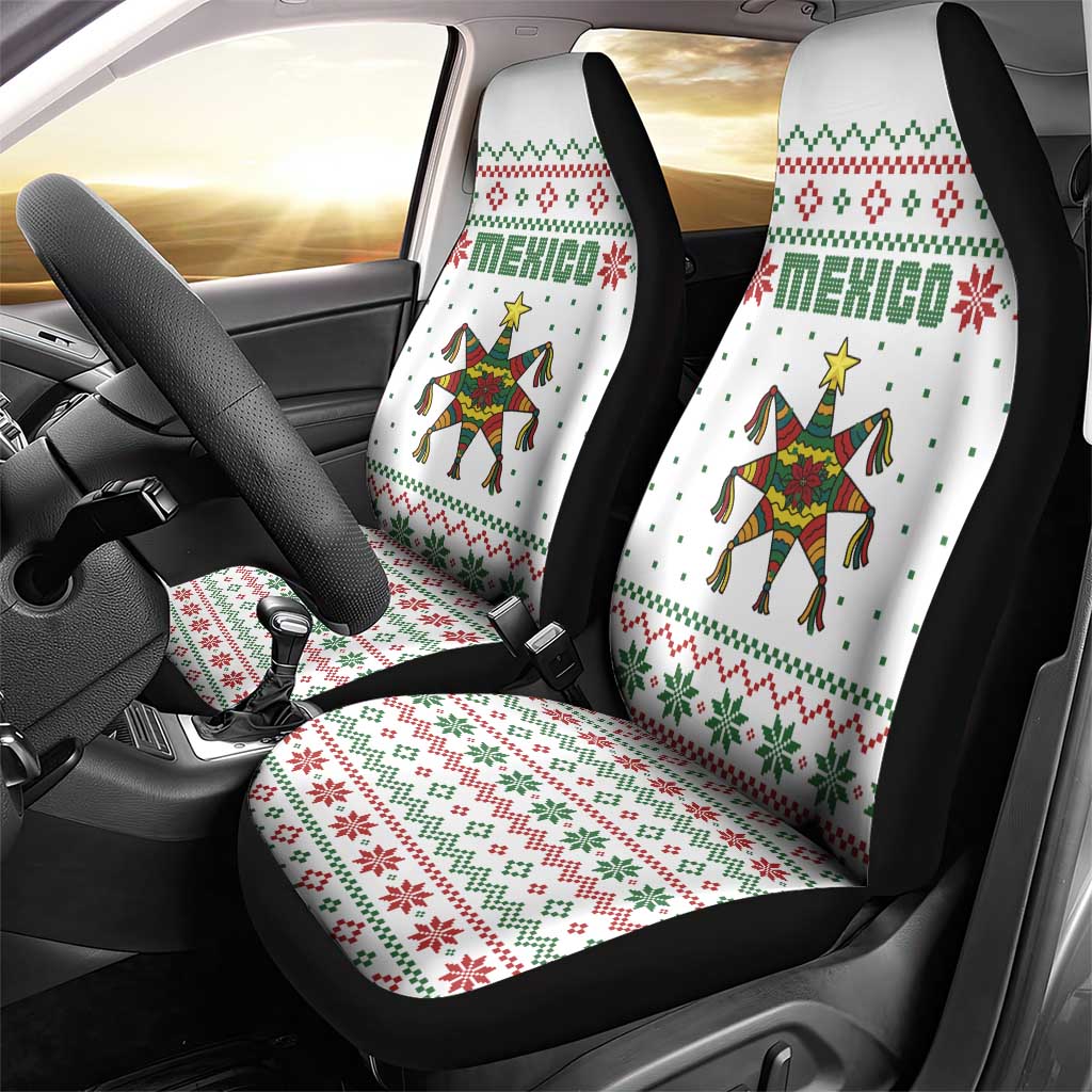 Mexico Christmas Car Seat Cover with Piñata Star Design and Red Green Snowflake Pattern - Wonder Print Shop