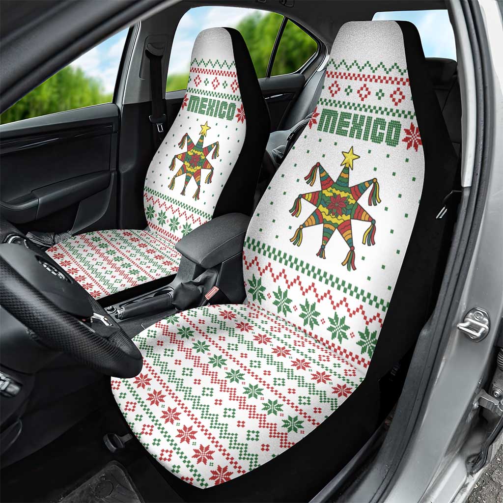 Mexico Christmas Car Seat Cover with Piñata Star Design and Red Green Snowflake Pattern - Wonder Print Shop