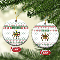 Mexico Christmas Ceramic Ornament with Piñata Star Design and Red Green Snowflake Pattern - Wonder Print Shop