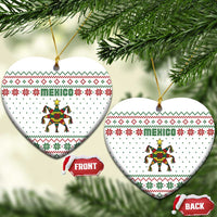Mexico Christmas Ceramic Ornament with Piñata Star Design and Red Green Snowflake Pattern - Wonder Print Shop