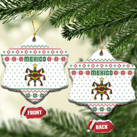 Mexico Christmas Ceramic Ornament with Piñata Star Design and Red Green Snowflake Pattern - Wonder Print Shop