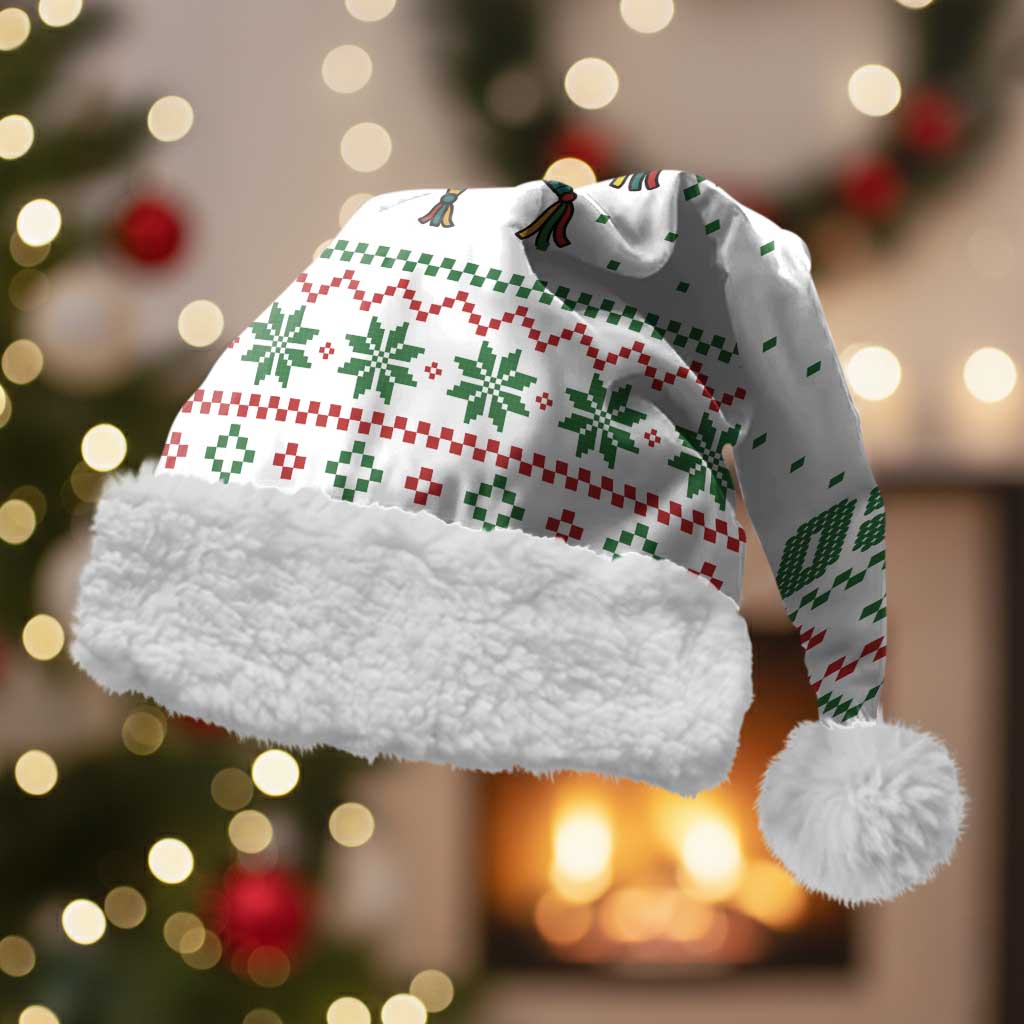 Mexico Christmas Santa Hat with Piñata Star Design and Red Green Snowflake Pattern - Wonder Print Shop