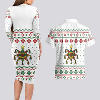 Mexico Christmas Couples Matching Long Sleeve Bodycon Dress and Hawaiian Shirt with Piñata Star Design and Red Green Snowflake Pattern - Wonder Print Shop
