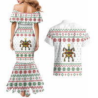 Mexico Christmas Couples Matching Mermaid Dress and Hawaiian Shirt with Piñata Star Design and Red Green Snowflake Pattern - Wonder Print Shop