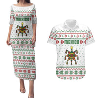 Mexico Christmas Couples Matching Puletasi and Hawaiian Shirt with Piñata Star Design and Red Green Snowflake Pattern - Wonder Print Shop