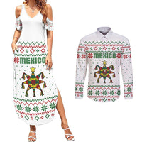Mexico Christmas Couples Matching Summer Maxi Dress and Long Sleeve Button Shirt with Piñata Star Design and Red Green Snowflake Pattern - Wonder Print Shop
