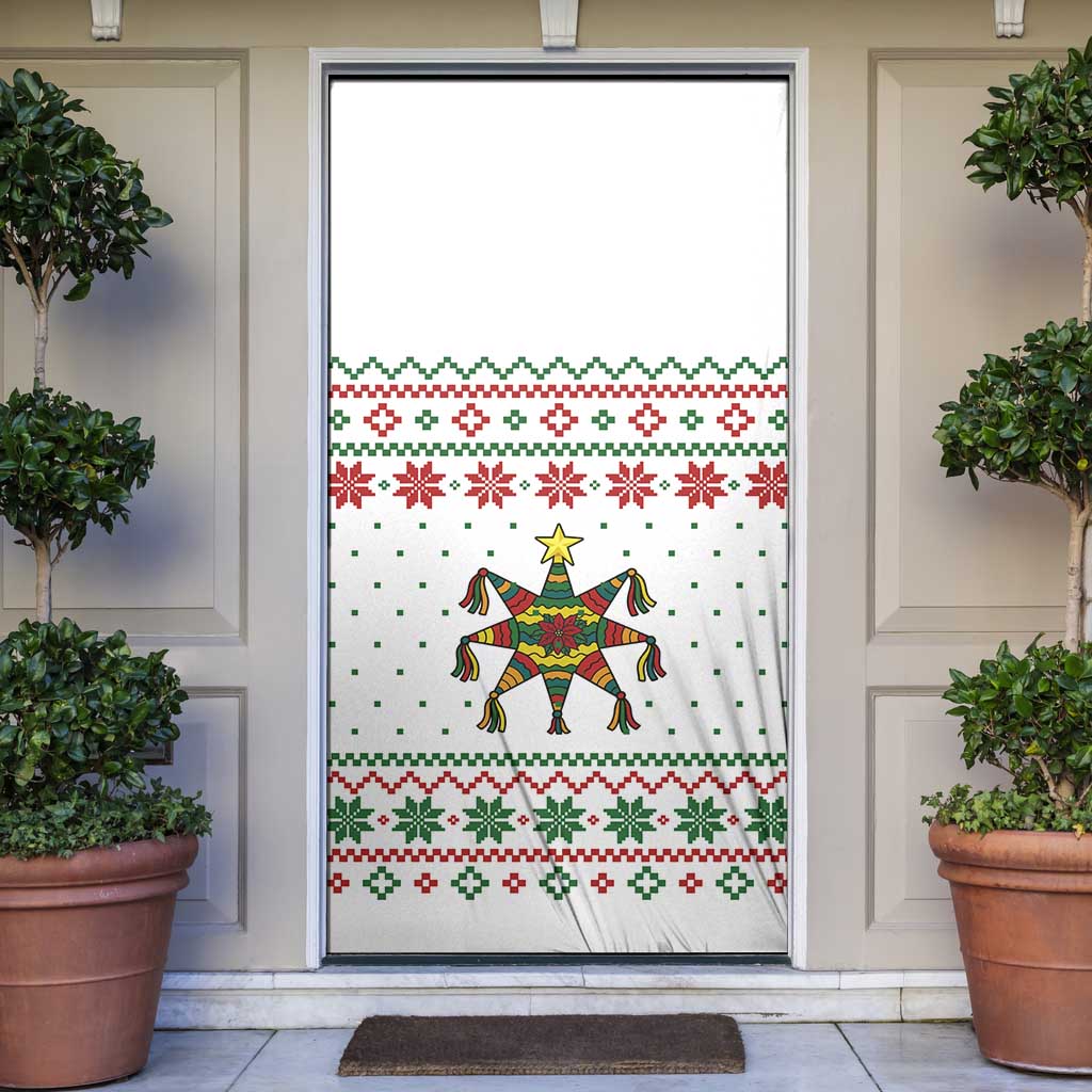 Mexico Christmas Door Cover with Piñata Star Design and Red Green Snowflake Pattern - Wonder Print Shop