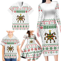 Mexico Christmas Family Matching Long Sleeve Bodycon Dress and Hawaiian Shirt with Piñata Star Design and Red Green Snowflake Pattern - Wonder Print Shop