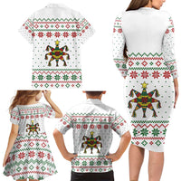 Mexico Christmas Family Matching Long Sleeve Bodycon Dress and Hawaiian Shirt with Piñata Star Design and Red Green Snowflake Pattern - Wonder Print Shop