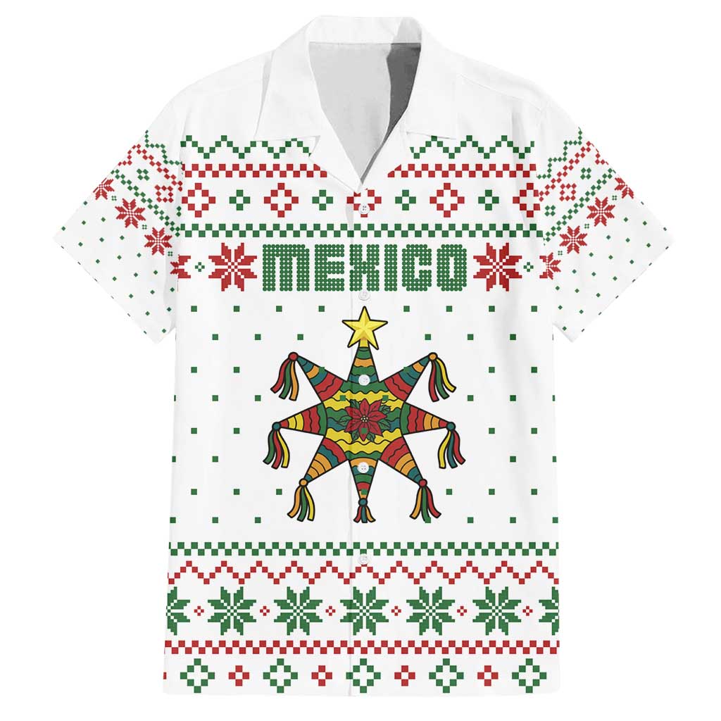 Mexico Christmas Family Matching Long Sleeve Bodycon Dress and Hawaiian Shirt with Piñata Star Design and Red Green Snowflake Pattern - Wonder Print Shop