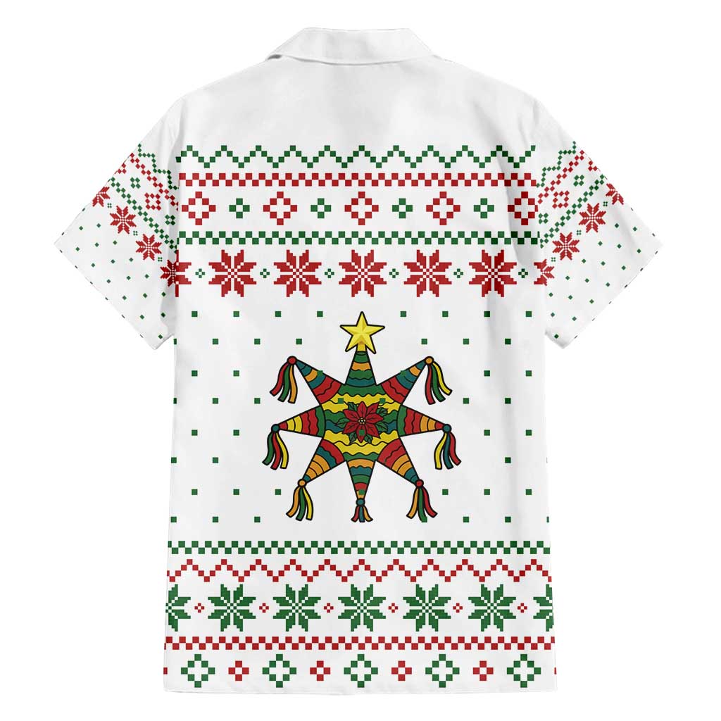 Mexico Christmas Family Matching Long Sleeve Bodycon Dress and Hawaiian Shirt with Piñata Star Design and Red Green Snowflake Pattern - Wonder Print Shop