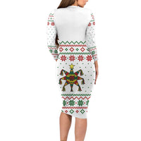 Mexico Christmas Family Matching Long Sleeve Bodycon Dress and Hawaiian Shirt with Piñata Star Design and Red Green Snowflake Pattern - Wonder Print Shop