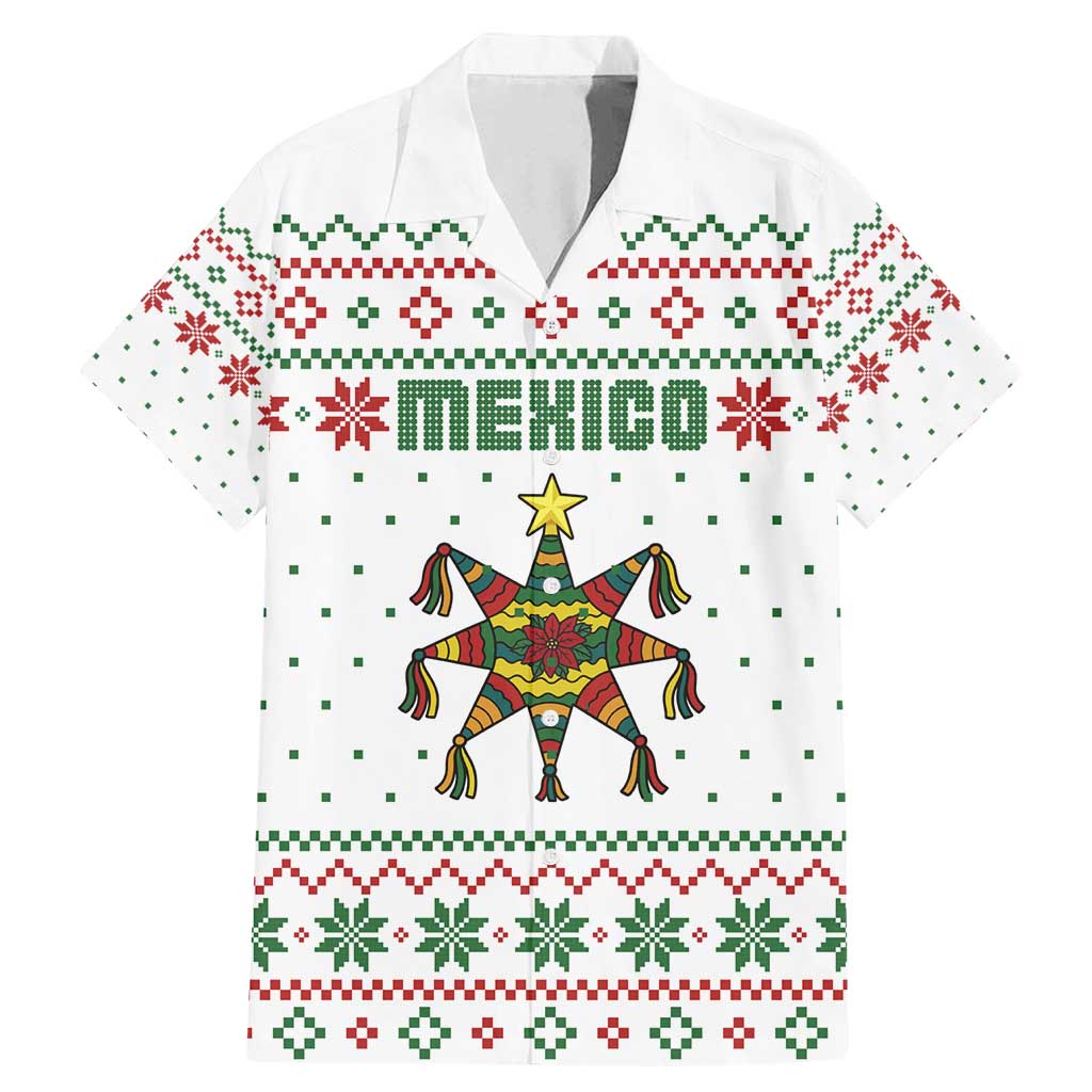 Mexico Christmas Family Matching Mermaid Dress and Hawaiian Shirt with Piñata Star Design and Red Green Snowflake Pattern - Wonder Print Shop
