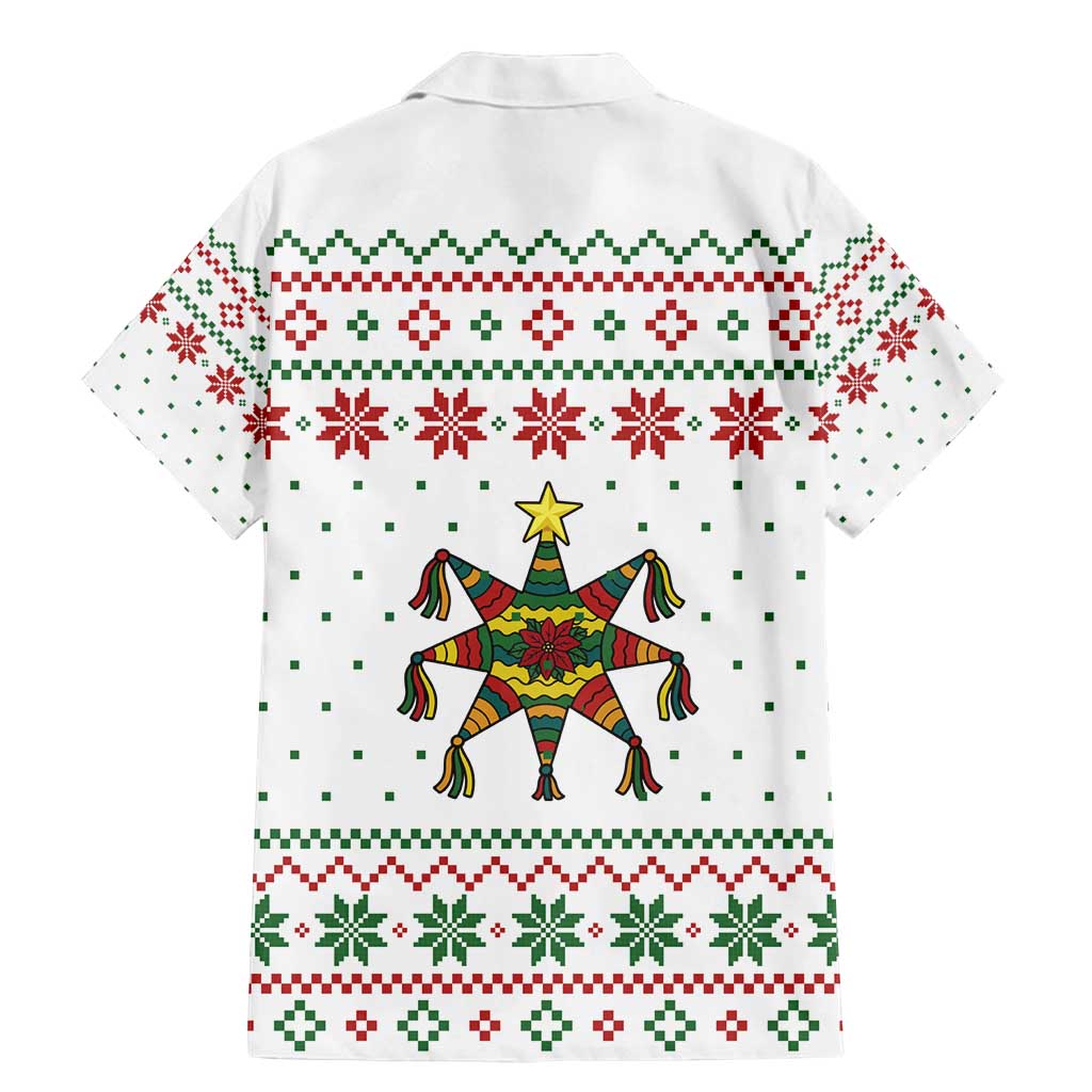 Mexico Christmas Family Matching Mermaid Dress and Hawaiian Shirt with Piñata Star Design and Red Green Snowflake Pattern - Wonder Print Shop
