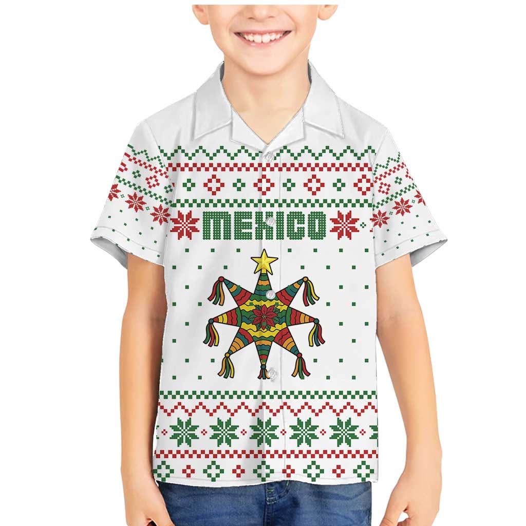 Mexico Christmas Family Matching Mermaid Dress and Hawaiian Shirt with Piñata Star Design and Red Green Snowflake Pattern - Wonder Print Shop