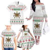 Mexico Christmas Family Matching Off The Shoulder Long Sleeve Dress and Hawaiian Shirt with Piñata Star Design and Red Green Snowflake Pattern - Wonder Print Shop