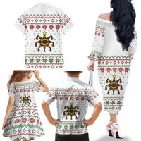 Mexico Christmas Family Matching Off The Shoulder Long Sleeve Dress and Hawaiian Shirt with Piñata Star Design and Red Green Snowflake Pattern - Wonder Print Shop