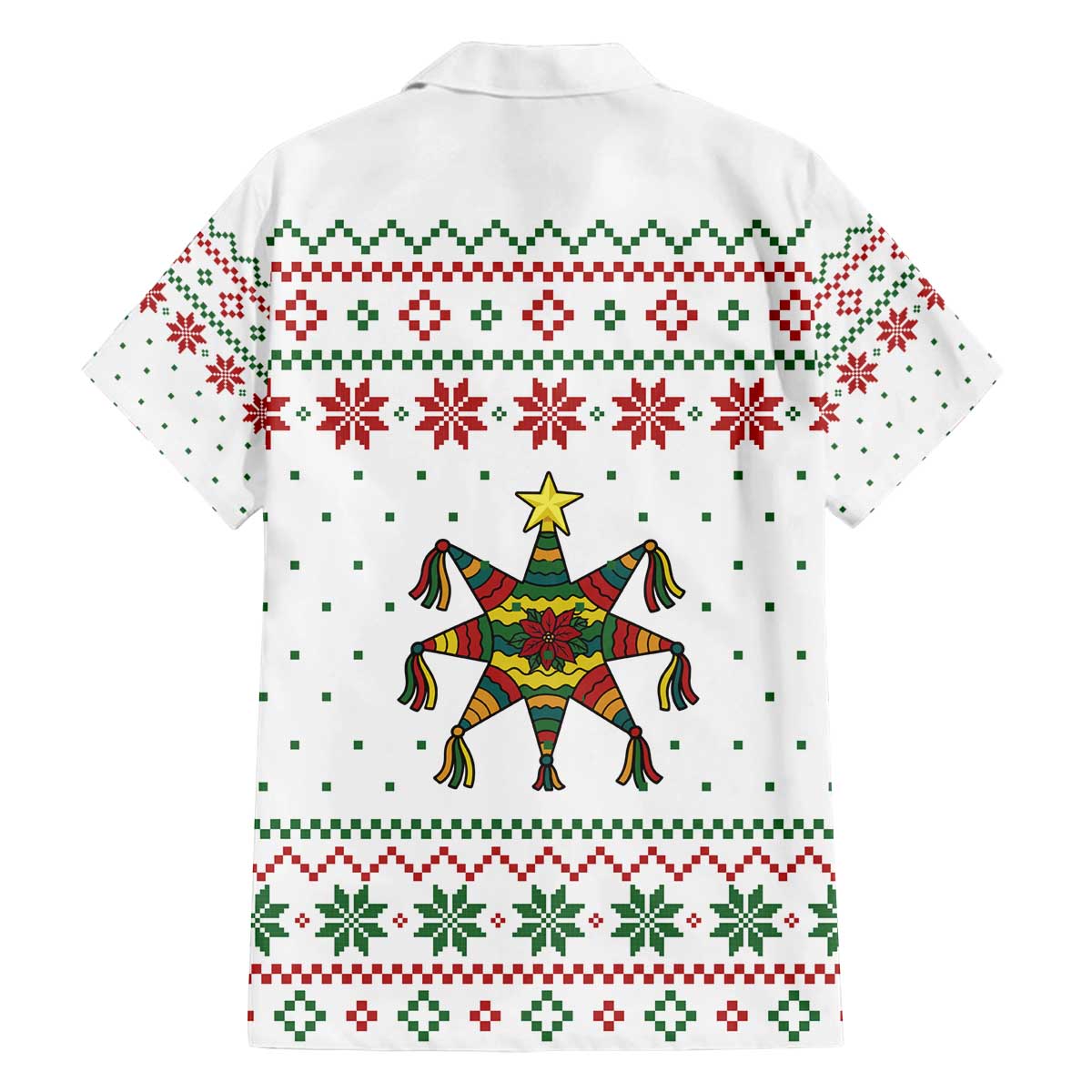 Mexico Christmas Family Matching Off The Shoulder Long Sleeve Dress and Hawaiian Shirt with Piñata Star Design and Red Green Snowflake Pattern - Wonder Print Shop