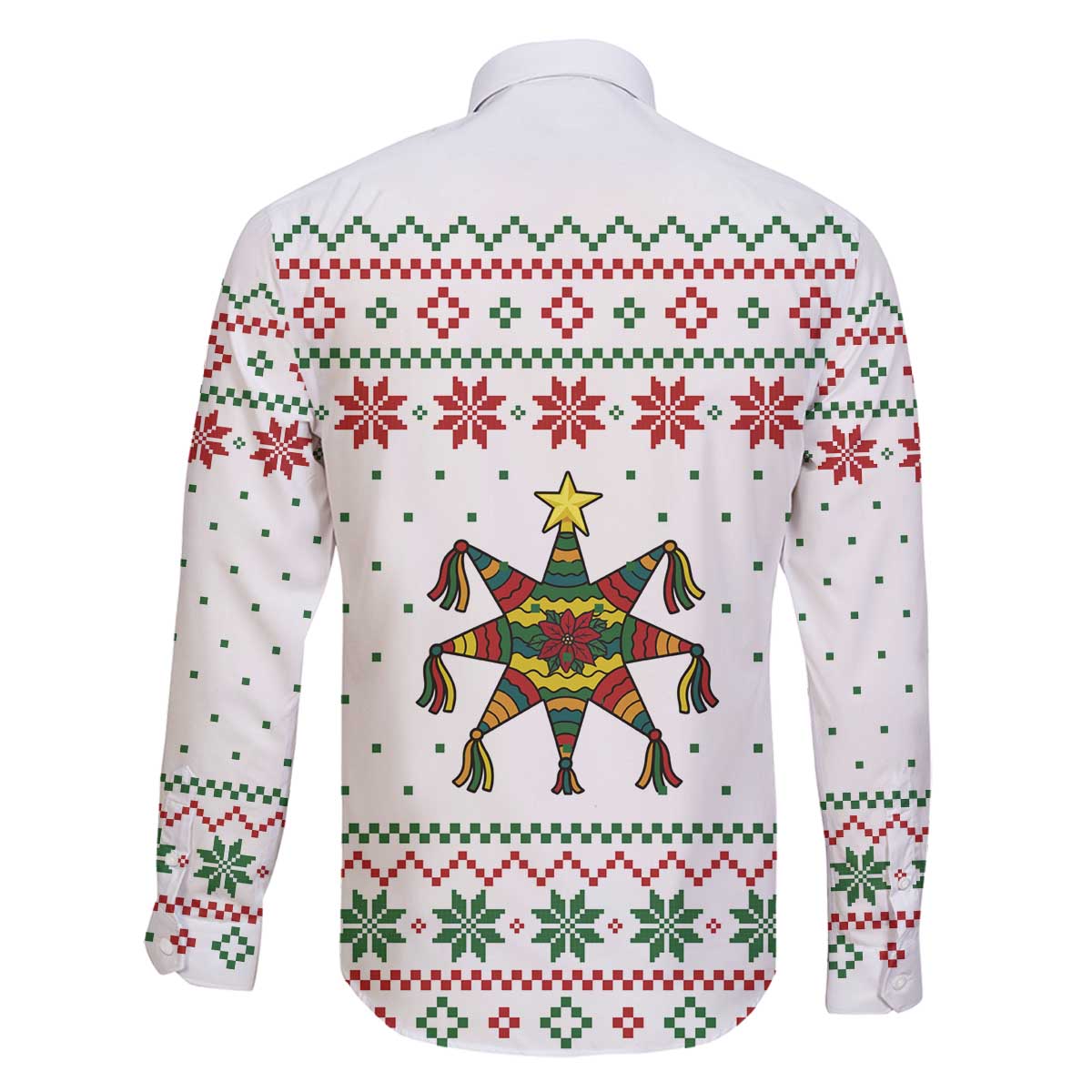 Mexico Christmas Family Matching Off The Shoulder Long Sleeve Dress and Hawaiian Shirt with Piñata Star Design and Red Green Snowflake Pattern - Wonder Print Shop