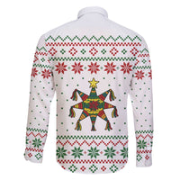 Mexico Christmas Family Matching Off The Shoulder Long Sleeve Dress and Hawaiian Shirt with Piñata Star Design and Red Green Snowflake Pattern - Wonder Print Shop