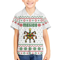 Mexico Christmas Family Matching Off The Shoulder Long Sleeve Dress and Hawaiian Shirt with Piñata Star Design and Red Green Snowflake Pattern - Wonder Print Shop
