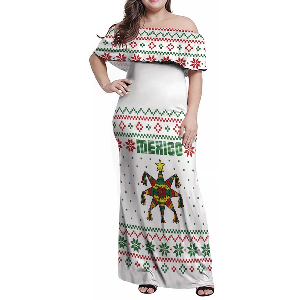 Mexico Christmas Family Matching Off Shoulder Maxi Dress and Hawaiian Shirt with Piñata Star Design and Red Green Snowflake Pattern - Wonder Print Shop