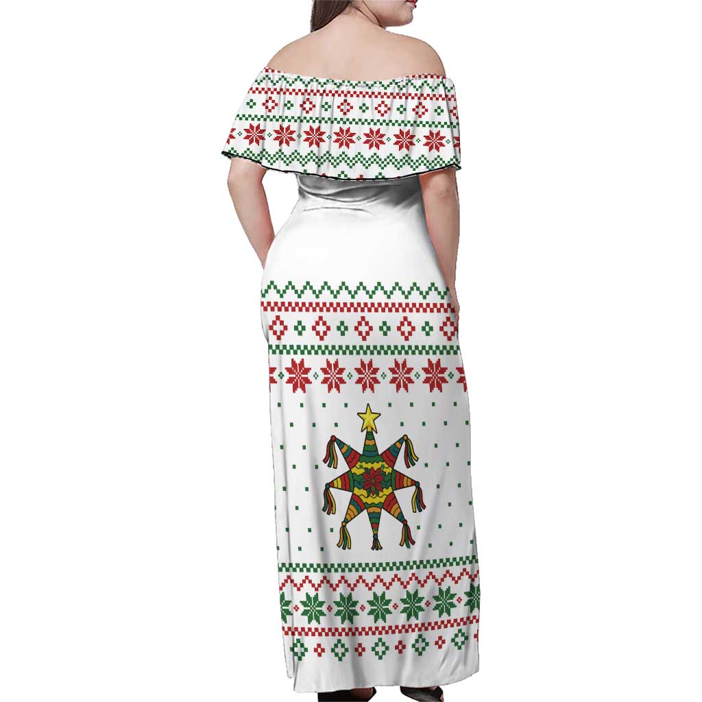 Mexico Christmas Family Matching Off Shoulder Maxi Dress and Hawaiian Shirt with Piñata Star Design and Red Green Snowflake Pattern - Wonder Print Shop