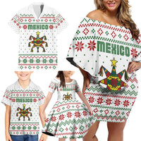 Mexico Christmas Family Matching Off Shoulder Short Dress and Hawaiian Shirt with Piñata Star Design and Red Green Snowflake Pattern - Wonder Print Shop