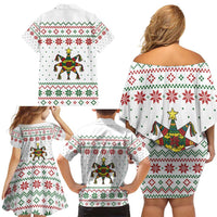 Mexico Christmas Family Matching Off Shoulder Short Dress and Hawaiian Shirt with Piñata Star Design and Red Green Snowflake Pattern - Wonder Print Shop