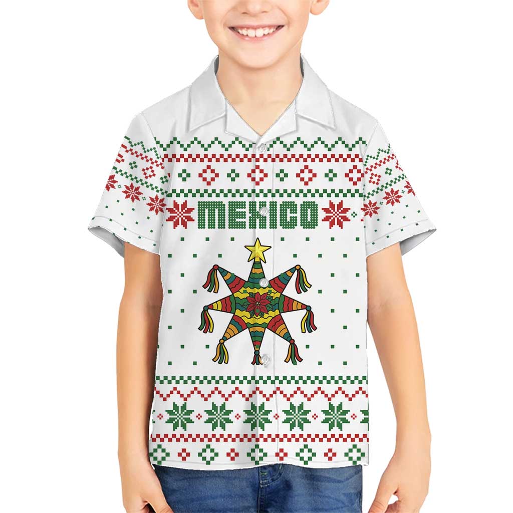 Mexico Christmas Family Matching Puletasi and Hawaiian Shirt with Piñata Star Design and Red Green Snowflake Pattern - Wonder Print Shop