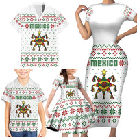 Mexico Christmas Family Matching Short Sleeve Bodycon Dress and Hawaiian Shirt with Piñata Star Design and Red Green Snowflake Pattern - Wonder Print Shop