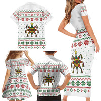 Mexico Christmas Family Matching Short Sleeve Bodycon Dress and Hawaiian Shirt with Piñata Star Design and Red Green Snowflake Pattern - Wonder Print Shop