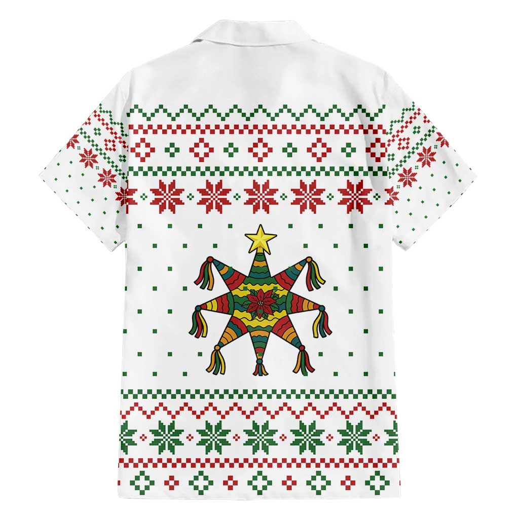 Mexico Christmas Family Matching Short Sleeve Bodycon Dress and Hawaiian Shirt with Piñata Star Design and Red Green Snowflake Pattern - Wonder Print Shop