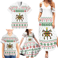 Mexico Christmas Family Matching Summer Maxi Dress and Hawaiian Shirt with Piñata Star Design and Red Green Snowflake Pattern - Wonder Print Shop
