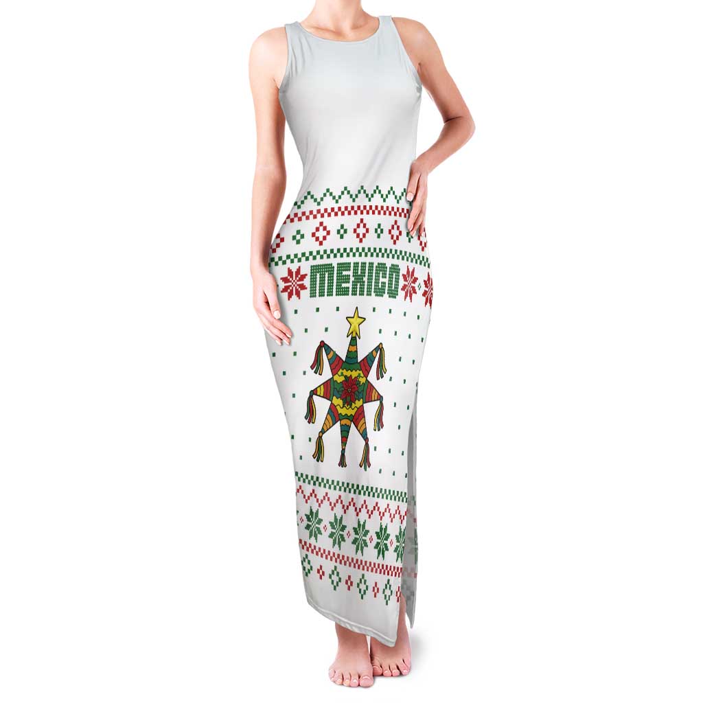 Mexico Christmas Family Matching Tank Maxi Dress and Hawaiian Shirt with Piñata Star Design and Red Green Snowflake Pattern - Wonder Print Shop