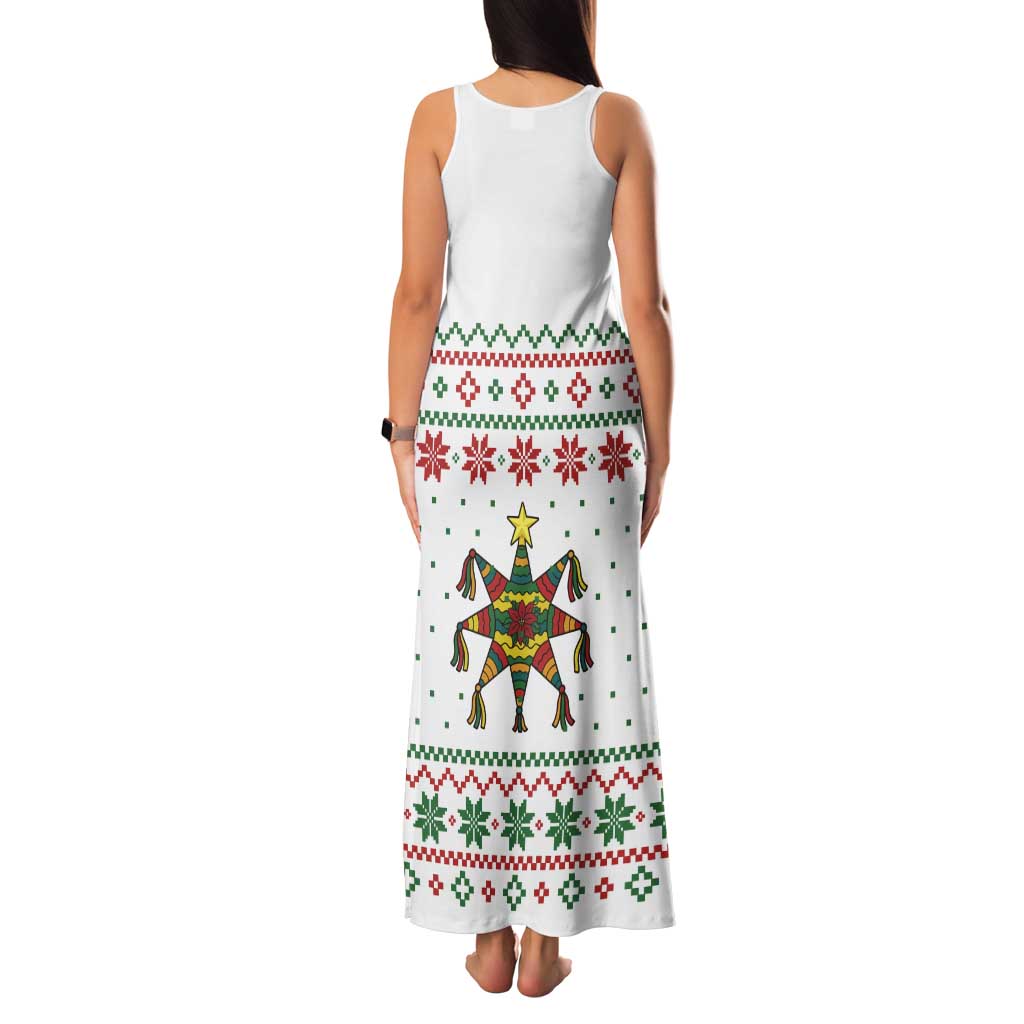 Mexico Christmas Family Matching Tank Maxi Dress and Hawaiian Shirt with Piñata Star Design and Red Green Snowflake Pattern - Wonder Print Shop