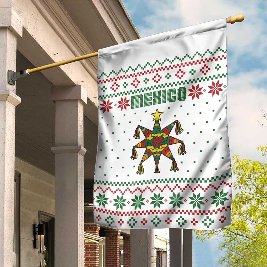 Mexico Christmas Garden Flag with Piñata Star Design and Red Green Snowflake Pattern - Wonder Print Shop