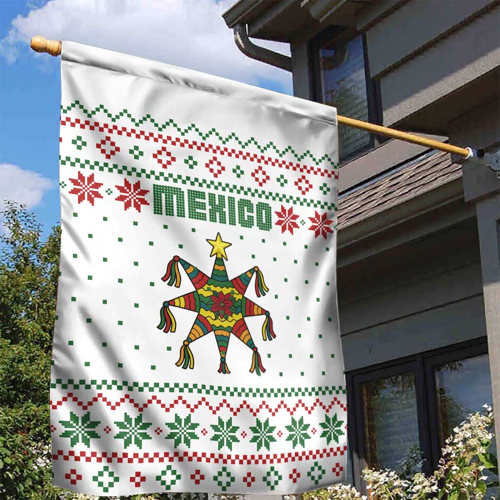 Mexico Christmas Garden Flag with Piñata Star Design and Red Green Snowflake Pattern - Wonder Print Shop