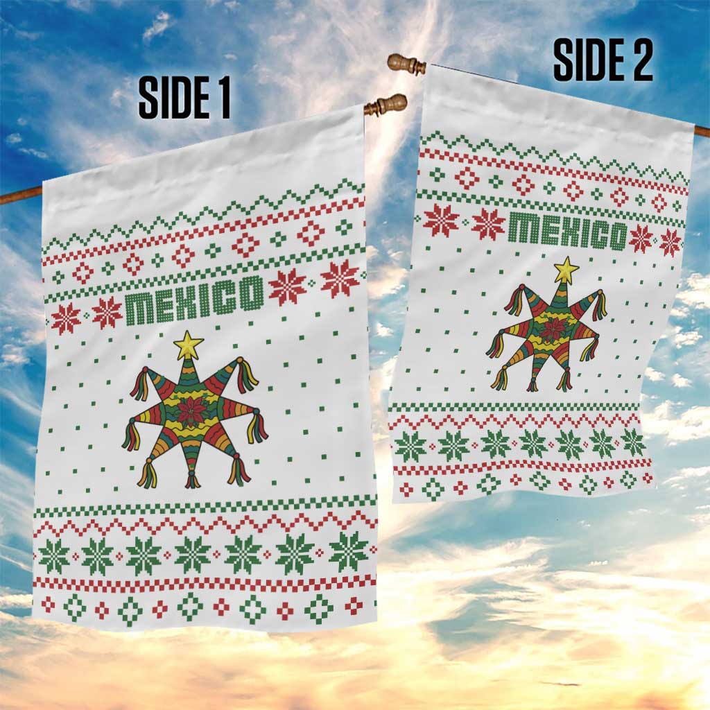 Mexico Christmas Garden Flag with Piñata Star Design and Red Green Snowflake Pattern - Wonder Print Shop