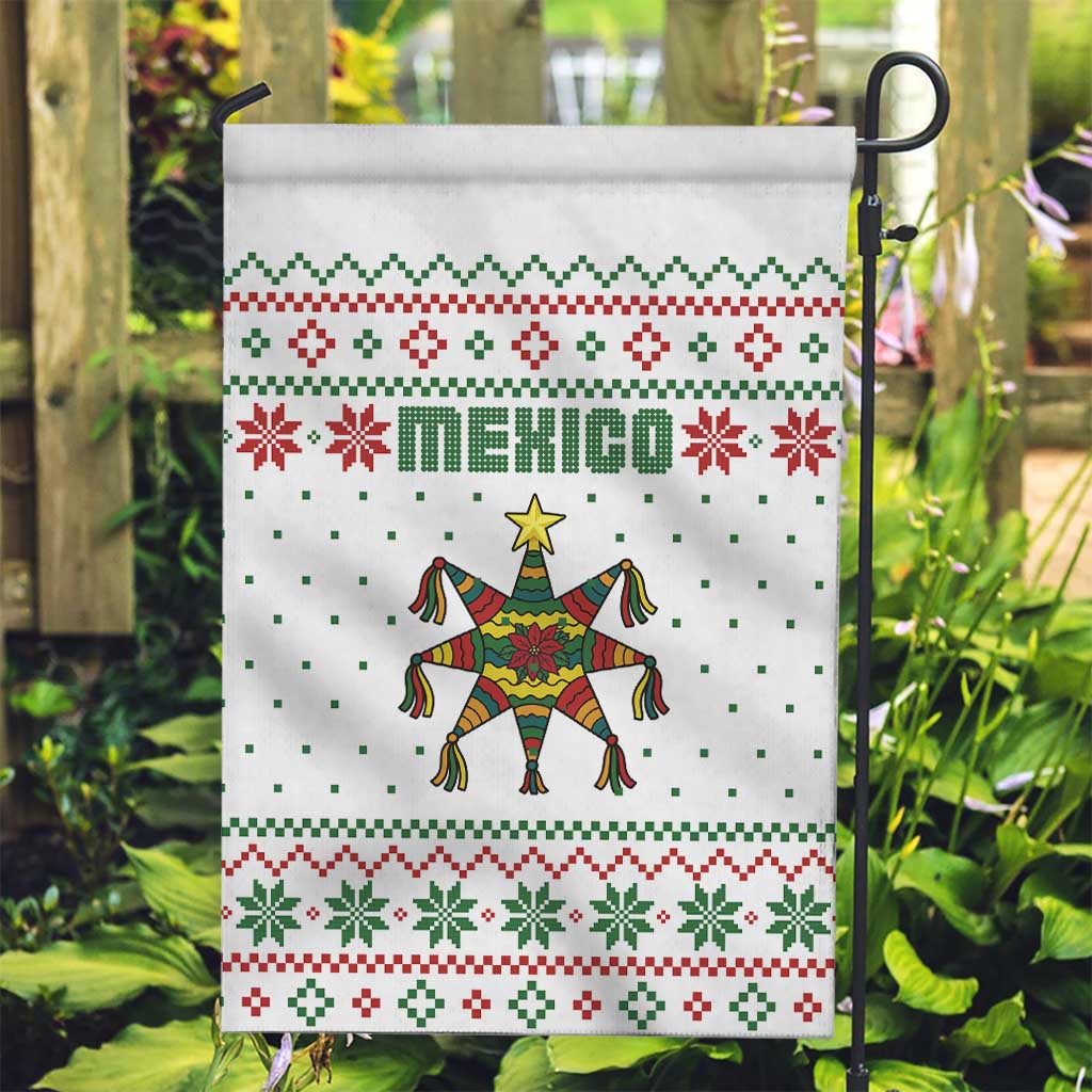 Mexico Christmas Garden Flag with Piñata Star Design and Red Green Snowflake Pattern - Wonder Print Shop