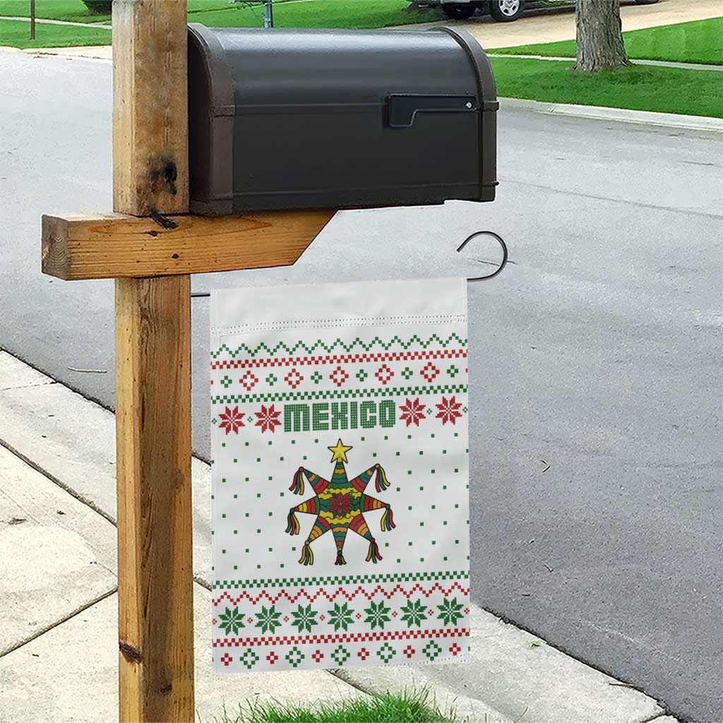 Mexico Christmas Garden Flag with Piñata Star Design and Red Green Snowflake Pattern - Wonder Print Shop