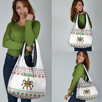 Mexico Christmas Grocery Bag with Piñata Star Design and Red Green Snowflake Pattern - Wonder Print Shop