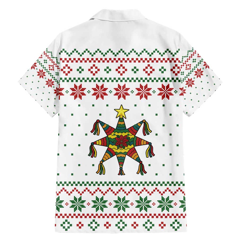 Mexico Christmas Hawaiian Shirt with Piñata Star Design and Red Green Snowflake Pattern - Wonder Print Shop