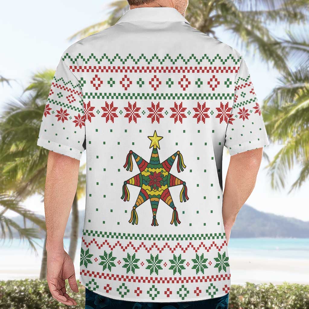 Mexico Christmas Hawaiian Shirt with Piñata Star Design and Red Green Snowflake Pattern - Wonder Print Shop