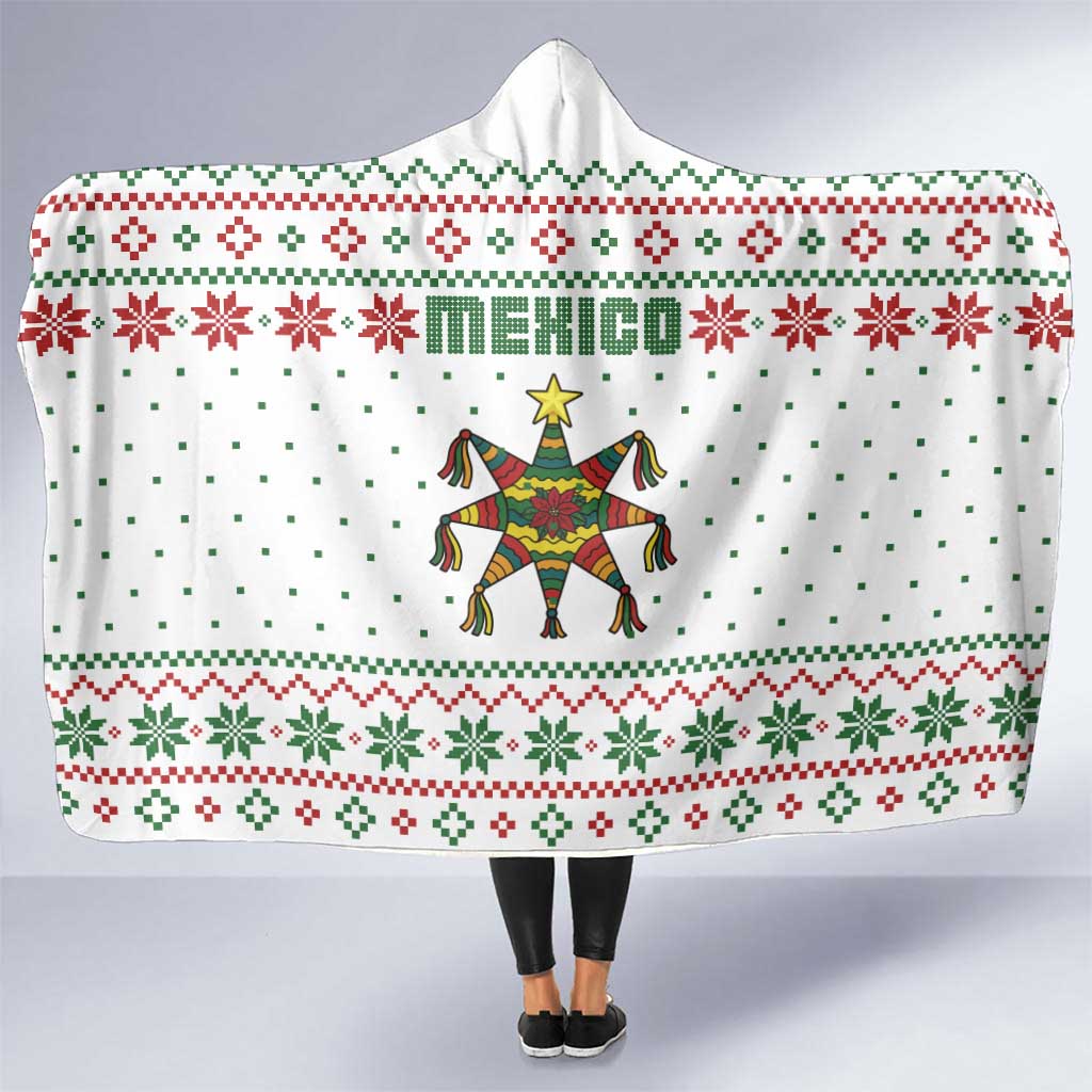 Mexico Christmas Hooded Blanket with Piñata Star Design and Red Green Snowflake Pattern - Wonder Print Shop