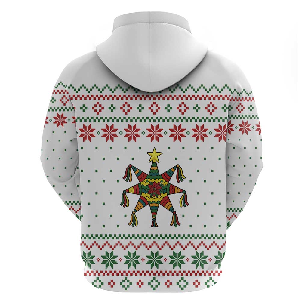 Mexico Christmas Hoodie with Piñata Star Design and Red Green Snowflake Pattern - Wonder Print Shop