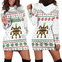 Mexico Christmas Hoodie Dress with Piñata Star Design and Red Green Snowflake Pattern - Wonder Print Shop