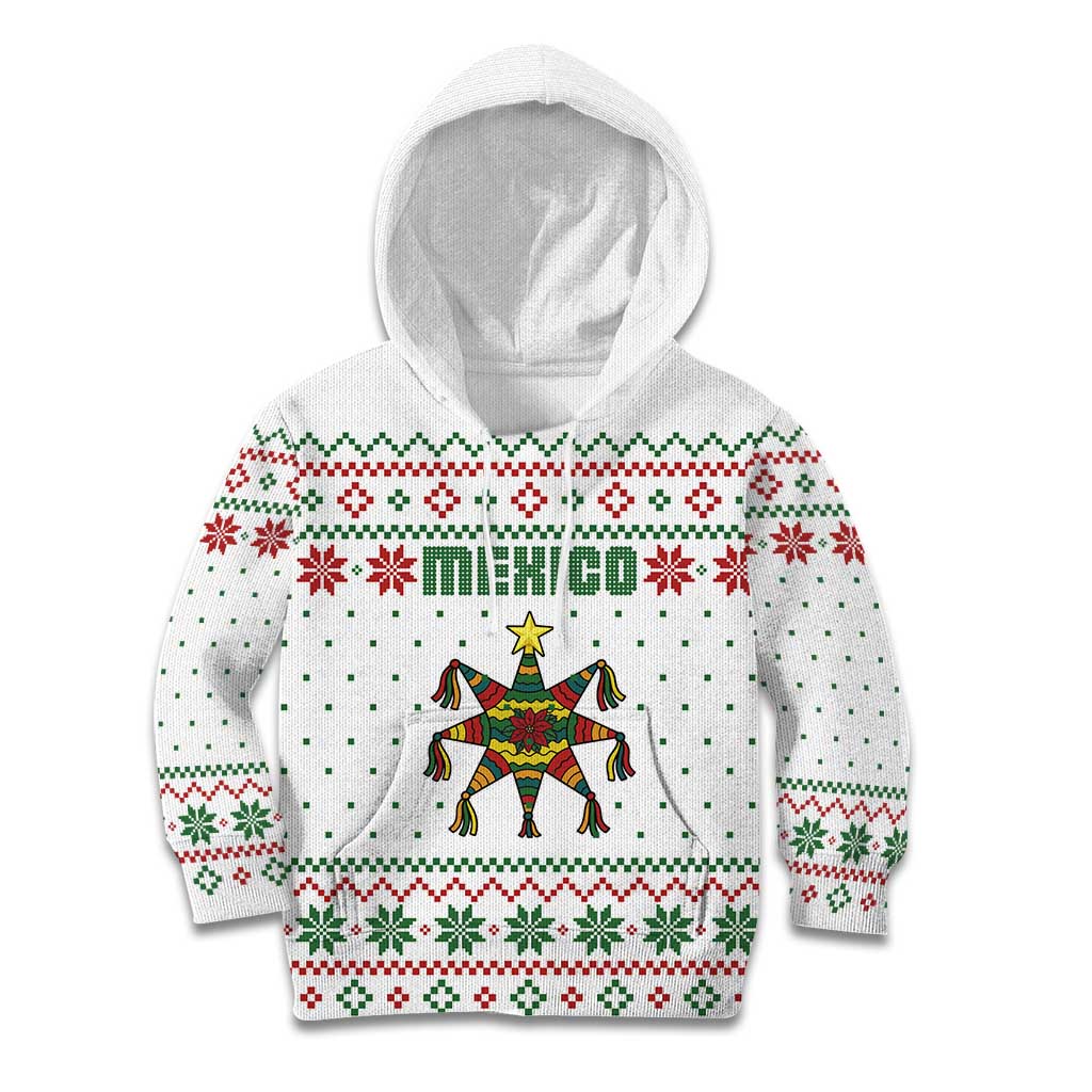Mexico Christmas Kid Hoodie with Piñata Star Design and Red Green Snowflake Pattern - Wonder Print Shop