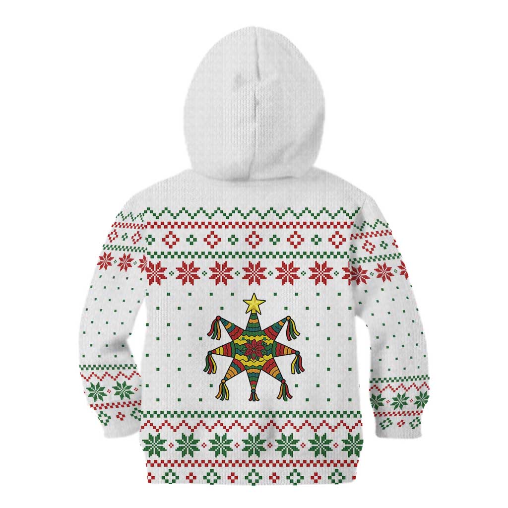 Mexico Christmas Kid Hoodie with Piñata Star Design and Red Green Snowflake Pattern - Wonder Print Shop