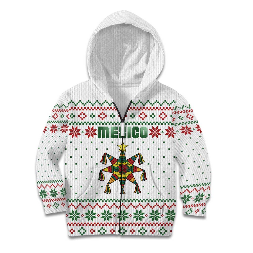 Mexico Christmas Kid Hoodie with Piñata Star Design and Red Green Snowflake Pattern - Wonder Print Shop